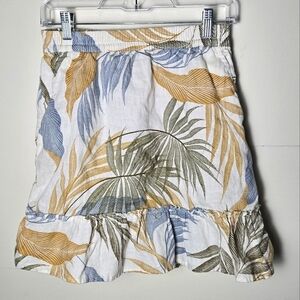 Women's Tahari 100% Linen Tropical Print Ruffle Skirt Resort Chic, Size Small